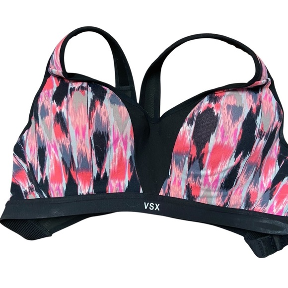 Victoria Secret Sport VSX Pink Black Sports Bra Size 32D Super Support Athletic - Picture 5 of 11